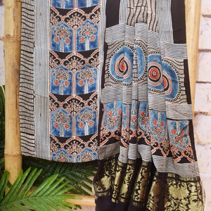 Black Special Ajrakh Modal Silk Two Piece Set with Nakshi Pallu Dupatta