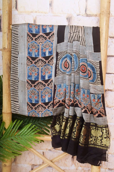 Black Special Ajrakh Modal Silk Two Piece Set with Nakshi Pallu Dupatta