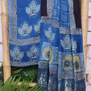 Indigo Special Ajrakh Modal Silk Two Piece Set with Nakshi Pallu Dupatta