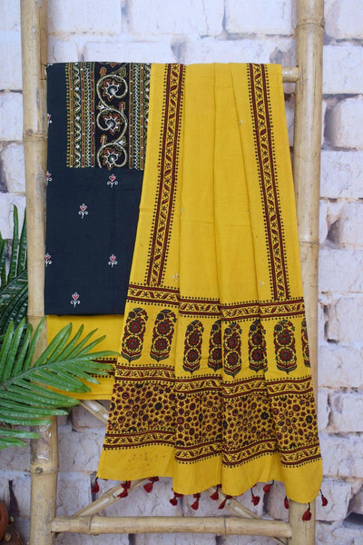 Green Ajrakh Designer Cotton Embroidered Suit