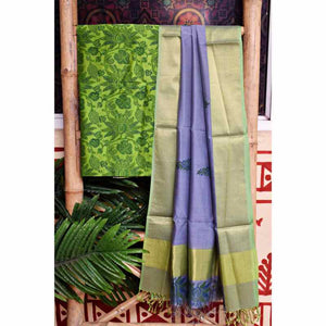 Green Block Printed Maheshwari Silk Two Piece Set - SSEthnics