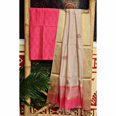 Pink Block Printed Maheshwari Silk Two Piece Set - SSEthnics
