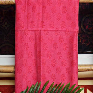 Pink Block Printed Maheshwari Silk Two Piece Set - SSEthnics