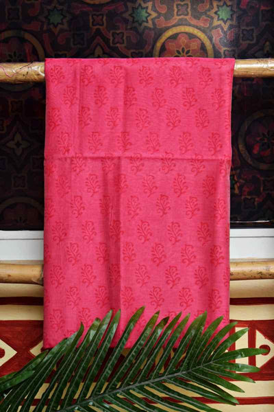 Pink Block Printed Maheshwari Silk Two Piece Set - SSEthnics
