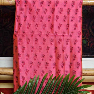 Pink Block Printed Maheshwari Silk Two Piece Set - SSEthnics