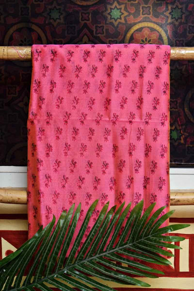 Pink Block Printed Maheshwari Silk Two Piece Set - SSEthnics