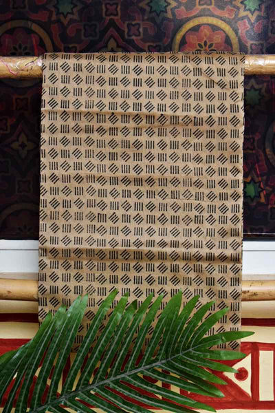 Beige Block Printed Maheshwari Silk Two Piece Set - SSEthnics