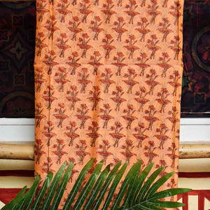 Peach Block Printed Maheshwari Silk Two Piece Set - SSEthnics