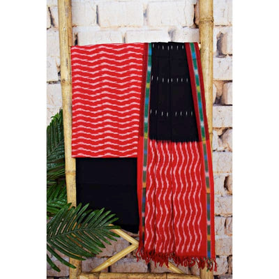 Red Ikat Unstitched Suit - SSEthnics