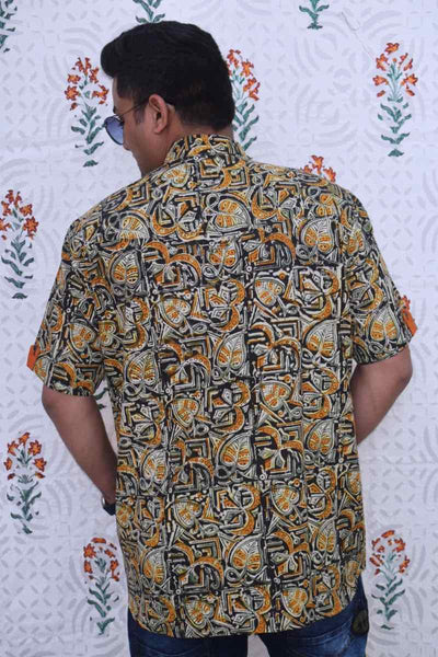 Black Kalamkari Block Print Cotton Shirt - SSEthnics