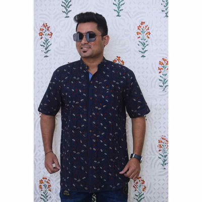 Blue Special Ajrakh Block Print Cotton Shirt - SSEthnics