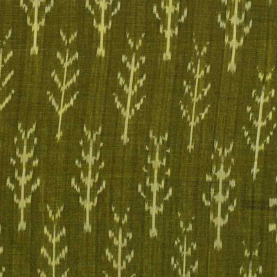 Green Mercerised Cotton Pochampally Ikat Fabric - SSEthnics