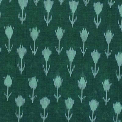 Green Mercerised Cotton Pochampally Ikat Fabric - SSEthnics