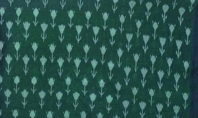 Green Mercerised Cotton Pochampally Ikat Fabric - SSEthnics