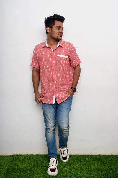 Pink Handloom Ikat Shirt - SSEthnics