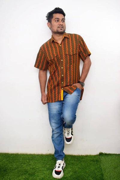 Moss Green Ajrakh Screen Print Shirt - SSEthnics