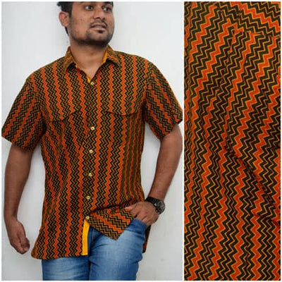 Moss Green Ajrakh Screen Print Shirt - SSEthnics