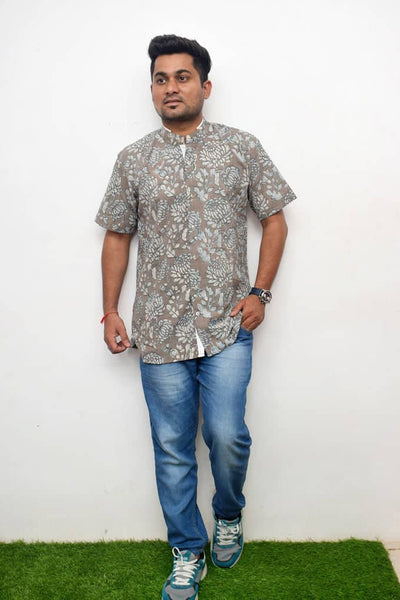 Special Grey Indigo-Dabu Shirt - SSEthnics