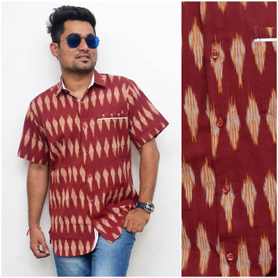 Maroon Handloom Ikat Shirt - SSEthnics