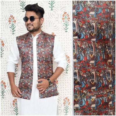 Kalamkari Screen Print Silk Jacket - SSEthnics