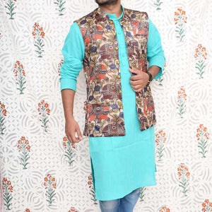 Cream Kalamkari Screen Print Silk Jacket - SSEthnics