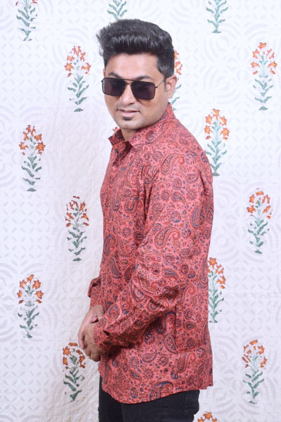 Pink Kalamkari Block Print Cotton Shirt - SSEthnics