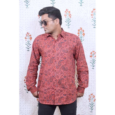 Pink Kalamkari Block Print Cotton Shirt - SSEthnics