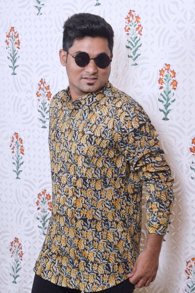 Brown Kalamkari Block Print Cotton Shirt - SSEthnics