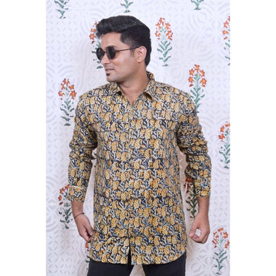Brown Kalamkari Block Print Cotton Shirt - SSEthnics