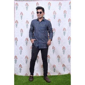 Blue Special Ajrakh Block Print Cotton Shirt - SSEthnics