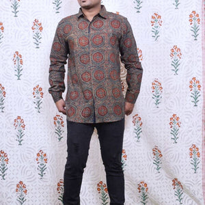 Green Special Ajrakh Block Print Cotton Shirt - SSEthnics