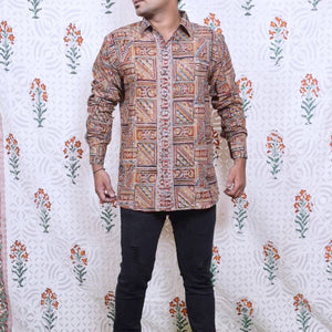 Red Kalamkari Block Print Cotton Shirt - SSEthnics