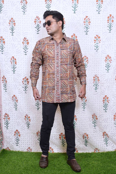 Red Kalamkari Block Print Cotton Shirt - SSEthnics