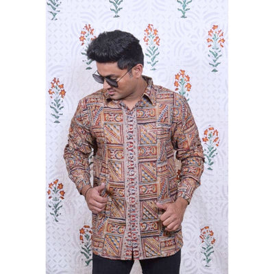 Red Kalamkari Block Print Cotton Shirt - SSEthnics