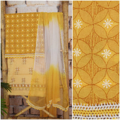 Yellow Chikankari Unstitched Suit - SSEthnics