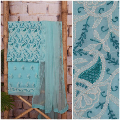 Blue Chikankari Unstitched Suit - SSEthnics