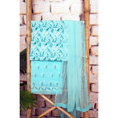 Blue Chikankari Unstitched Suit - SSEthnics