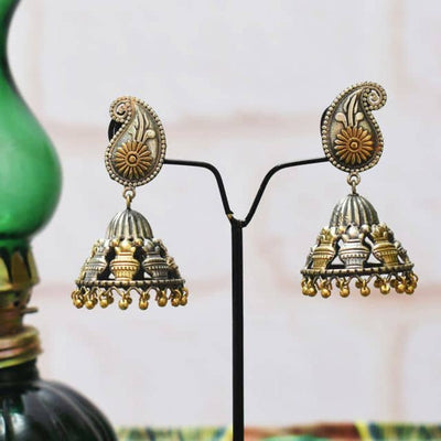 Pink Stones Oxidised German Silver Jhumki - SSEthnics