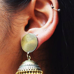 Golden Stones Oxidised German Silver Jhumki - SSEthnics