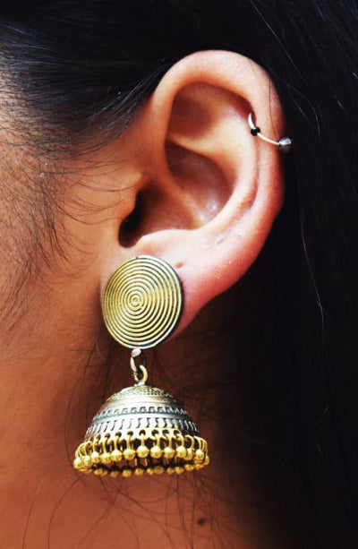 Golden Stones Oxidised German Silver Jhumki - SSEthnics