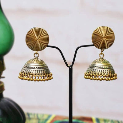Golden Stones Oxidised German Silver Jhumki - SSEthnics