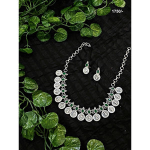 Green Stones Oxidised Silver Necklace with Earrings - SSEthnics