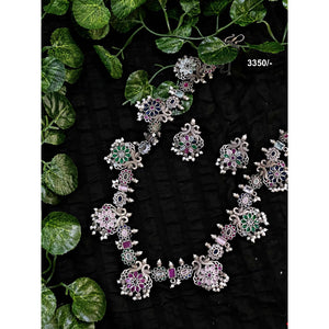 Multicolour Stones Oxidised Silver Necklace with Earrings - SSEthnics