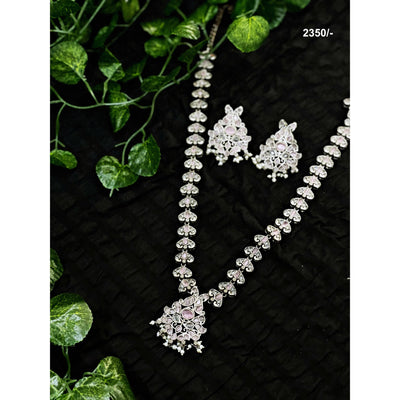 Light Pink Stones Oxidised Silver Necklace with Earrings - SSEthnics