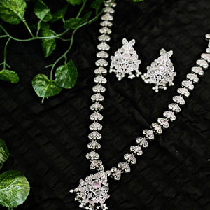 Light Pink Stones Oxidised Silver Necklace with Earrings - SSEthnics