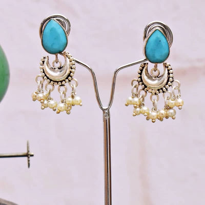 Sea Green Stone Oxidised Silver Bali - SSEthnics