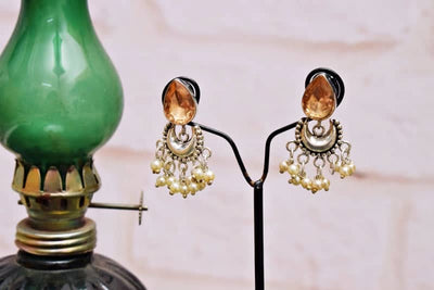 Mustard Stone Oxidised Silver Bali - SSEthnics