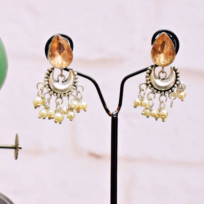 Mustard Stone Oxidised Silver Bali - SSEthnics