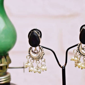 Black Stone Oxidised Silver Bali - SSEthnics