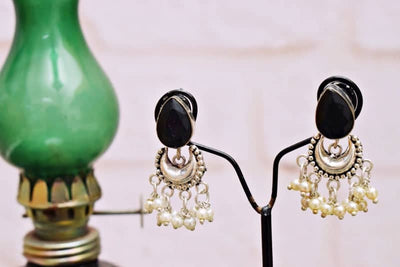 Black Stone Oxidised Silver Bali - SSEthnics